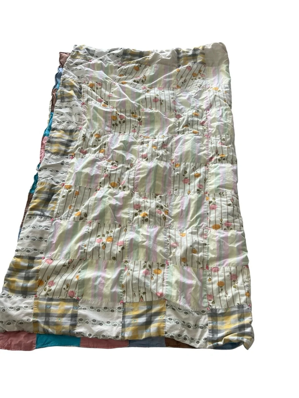 Vintage Handmade Charm Square Patchwork Quilt Throw Blanket Pink Blue 65x53
